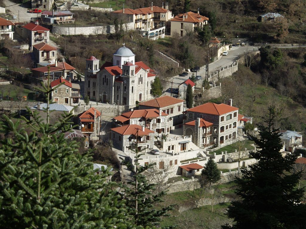 Aerial view of Voutyro village in the Karpenisiotis valley