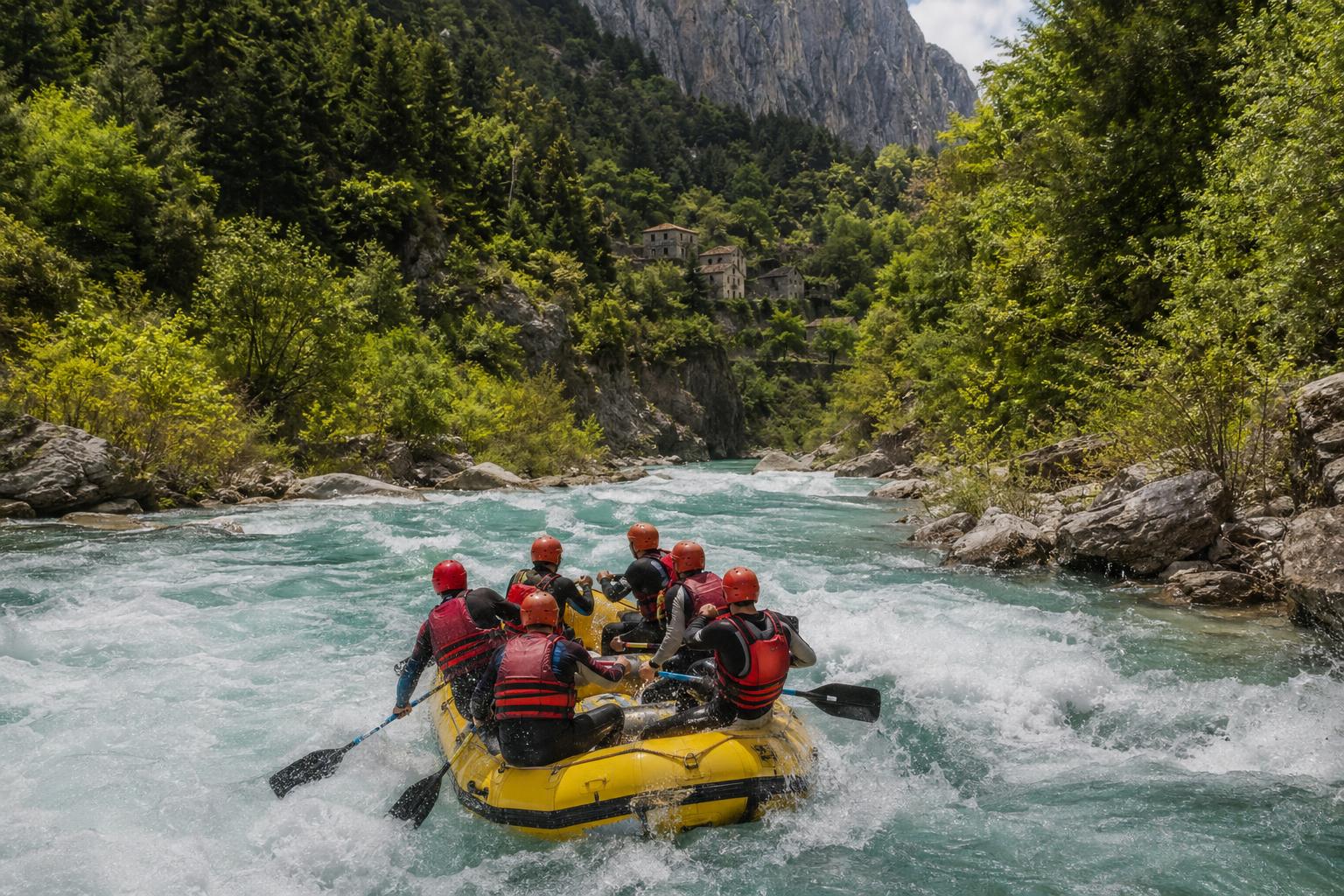 Rafting team descending the Karpenisiotis