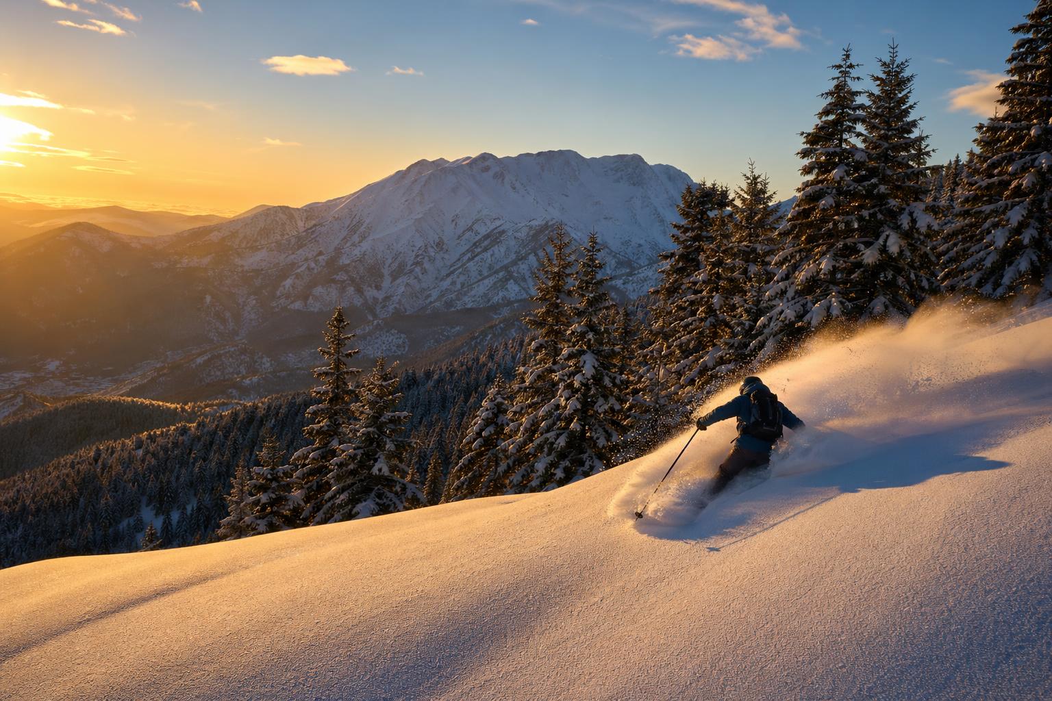 Skier carving turns at Karpenisi ski centre